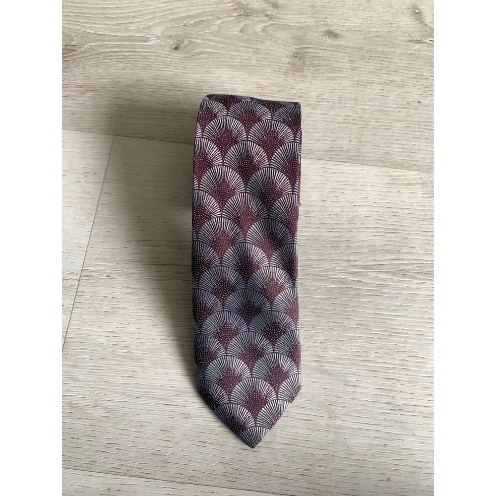 Ted Baker London Herro Fan Jacquard Silk‎ Tie Dark Red Silver Geometric Mens NWT